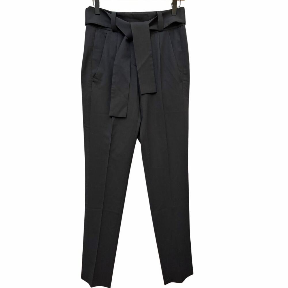 Maje High Waisted Belted Tie Waist Pants Size 34 XS Black Luxury Virgin Wool